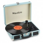 Audizio RP116BL Record Player Blue Giradischi Bluetooth con Valigetta in Pelle PU Celeste