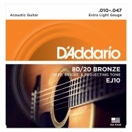 D'Addario EJ10 Cordiera per Acustica 80/20 Bronze Wound Extra Light 010/047