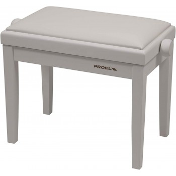 Panca Per Pianoforte In Legno Massello, Altezza Regolabile 47-56 Cm, Rivestimento Velluto, Frassino Bianco Opaco